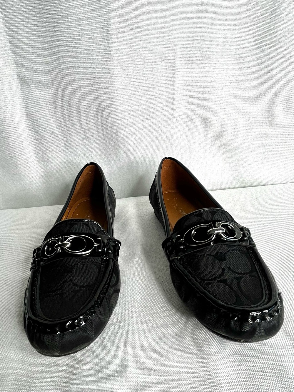 🖤 Coach Women’s Size 6 Black Signature Jacquard Patent Driving Loafers